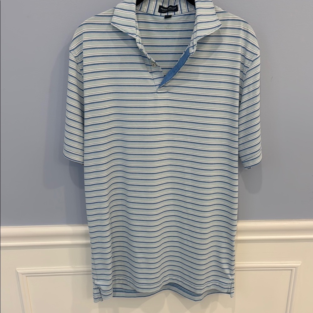 Peter Millar Men's Striped Polo Shirt - Blue and White